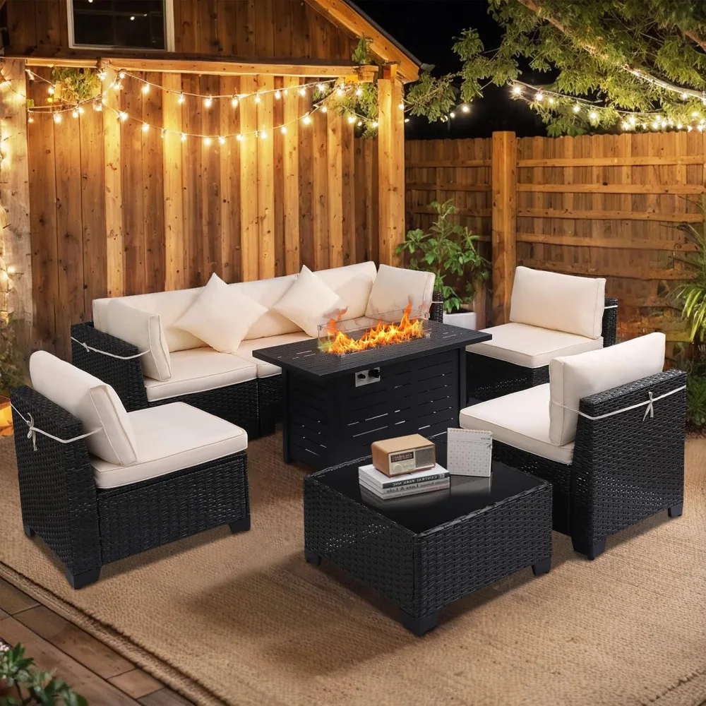 Patio Furniture Set with Fire Pit Table, 8 Pieces Outdoor Furniture Set with 43in Gas Fire Pit and Coffee Table
Patio Furniture Set with Fire Pit Table, 8 Pieces Outdoor Furniture Set with 43in Gas Fire Pit and Coffee Table
