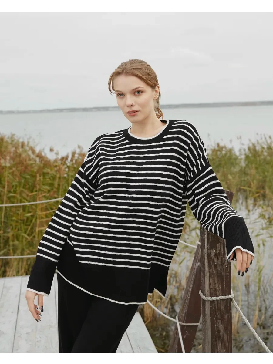 Women's Warm Striped Loose Pullover Knit Sweater Women's Trendy Fashion Long Sleeve Stripe Casual Sweater
Women's Warm Striped Loose Pullover Knit Sweater Women's Trendy Fashion Long Sleeve Stripe Casual Sweater
