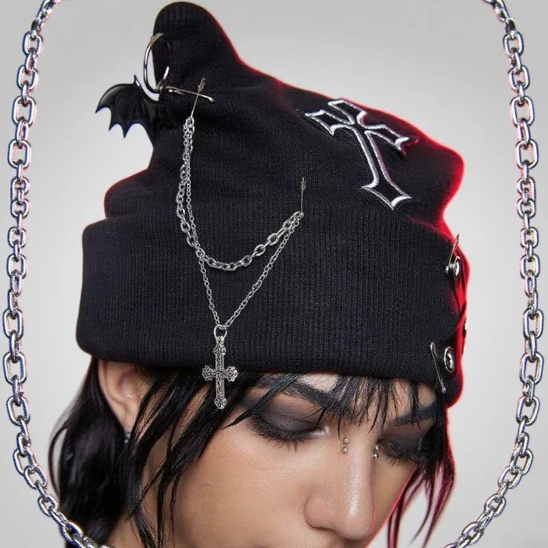2025 Y2K Cat Ear Knitted Hat Gothic Cross Chains Studded Details Japanese Streetwear Subculture Beanie Unisex Cool Accessory
2025 Y2K Cat Ear Knitted Hat Gothic Cross Chains Studded Details Japanese Streetwear Subculture Beanie Unisex Cool Accessory