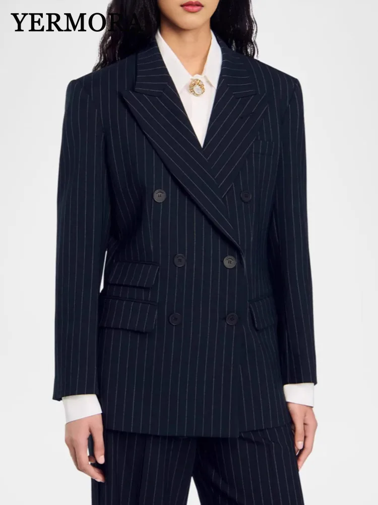 YERMORA Striped Double-breasted Casual Blazer For Women Lapel Long Sleeve Loose New Jacket Fsahion Tide Spring Autumn 2025
YERMORA Striped Double-breasted Casual Blazer For Women Lapel Long Sleeve Loose New Jacket Fsahion Tide Spring Autumn 2025