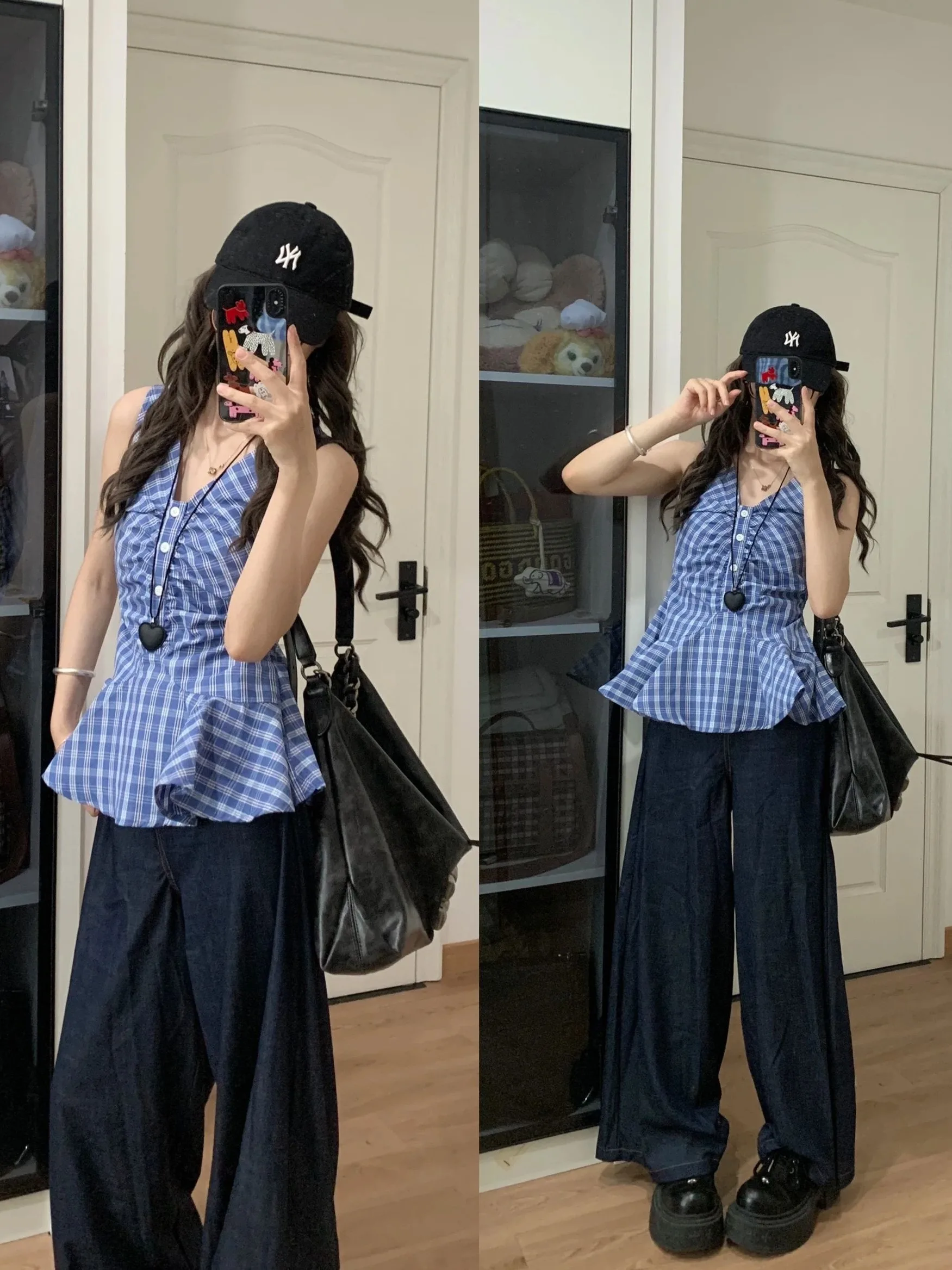 Loose V-Neck Sleeveless Vest And Wide Leg Pants Blue Plaid Two-Piece Set Korean Style Summer Fashion Women's Clothing
Loose V-Neck Sleeveless Vest And Wide Leg Pants Blue Plaid Two-Piece Set Korean Style Summer Fashion Women's Clothing