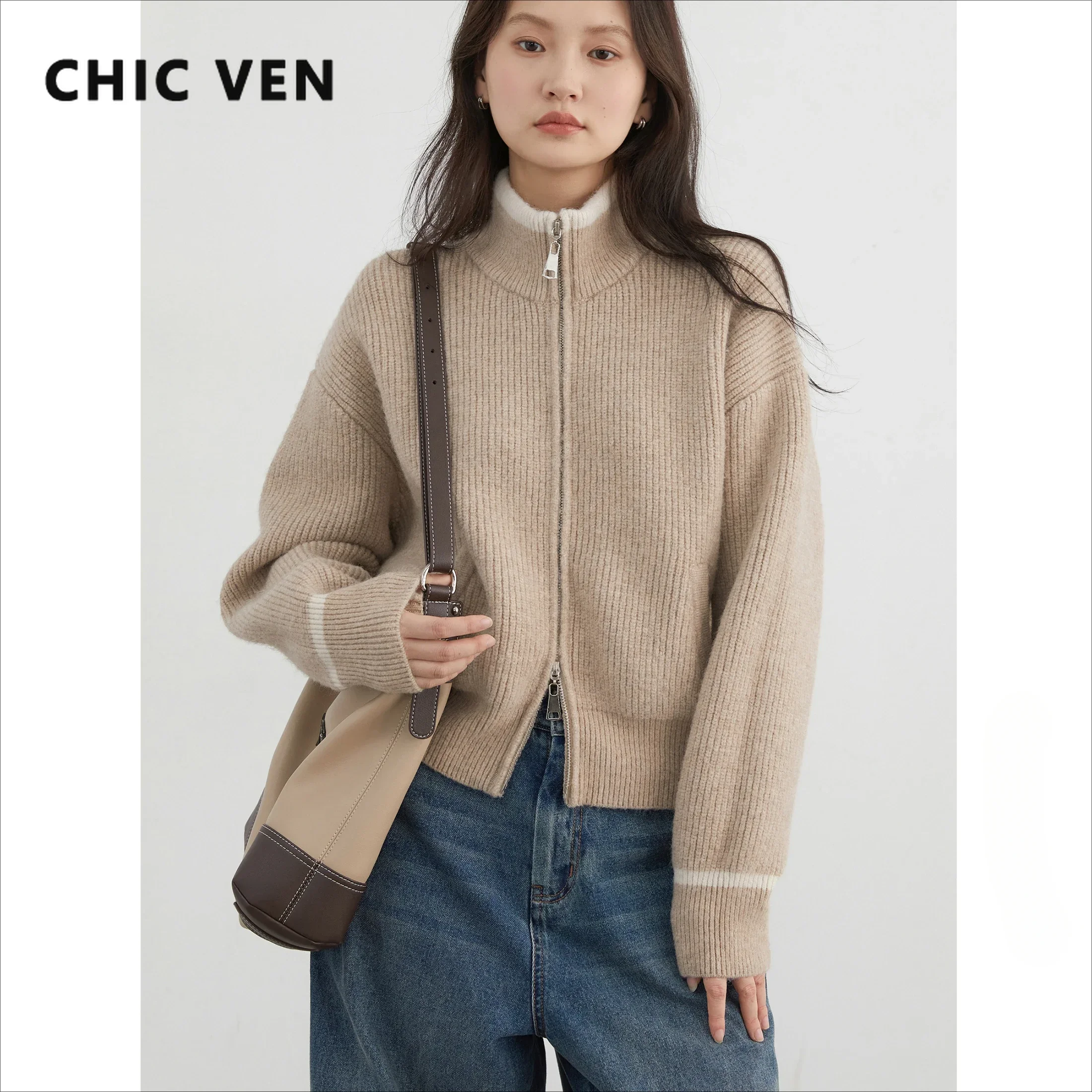 CHIC VEN Women Sweaters Slim Stand-up Collar Double Zipper Jacket Contrast Knit Warm Jumpers Short Cardigan Autumn Winter 2024
CHIC VEN Women Sweaters Slim Stand-up Collar Double Zipper Jacket Contrast Knit Warm Jumpers Short Cardigan Autumn Winter 2024