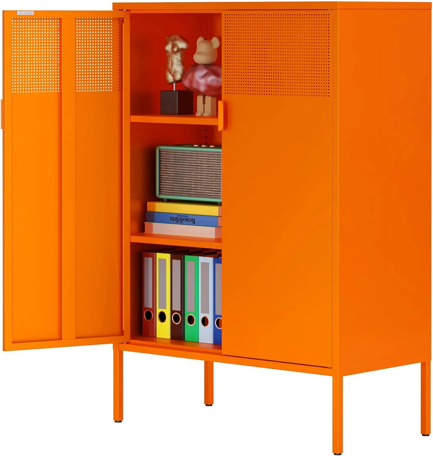 Orange 3 Tier Metal Storage Cabinet with Legs, 2 Door Metal Locker Style Accent Storage Cabinet with 2 Adjustable Shelves for Ho
Orange 3 Tier Metal Storage Cabinet with Legs, 2 Door Metal Locker Style Accent Storage Cabinet with 2 Adjustable Shelves for Ho