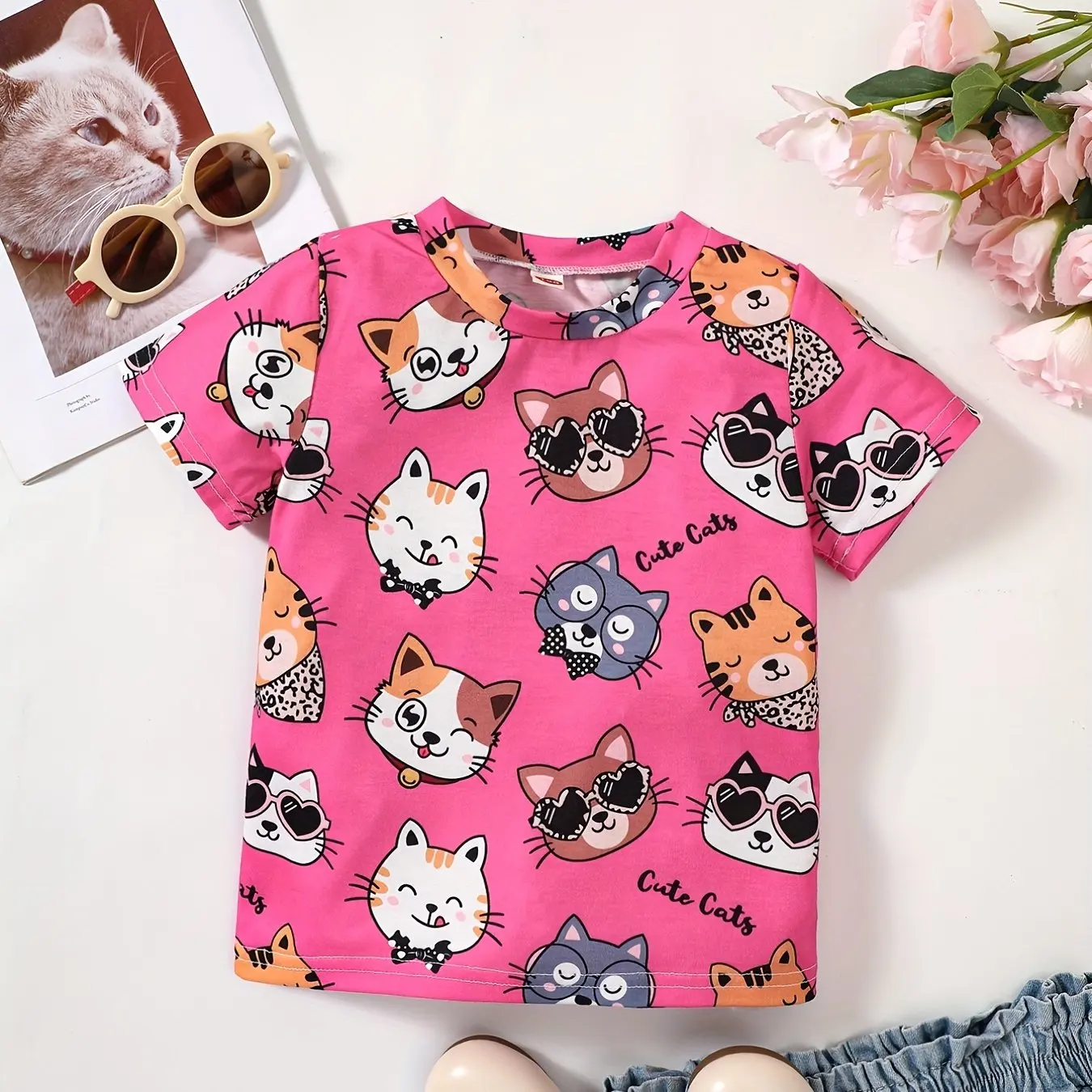 3D printed cute cat pattern T-shirt, children's fashionable and casual street style, summer casual wear for boys and girls' chil
3D printed cute cat pattern T-shirt, children's fashionable and casual street style, summer casual wear for boys and girls' chil