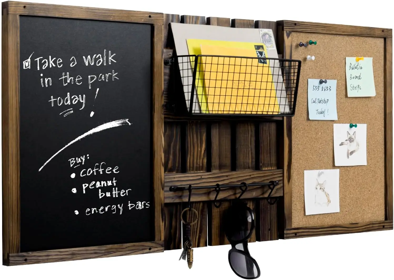 3 Panel Wall Mounted Bulletin Board with Chalkboard, Cork Board, and Key Organizer
3 Panel Wall Mounted Bulletin Board with Chalkboard, Cork Board, and Key Organizer