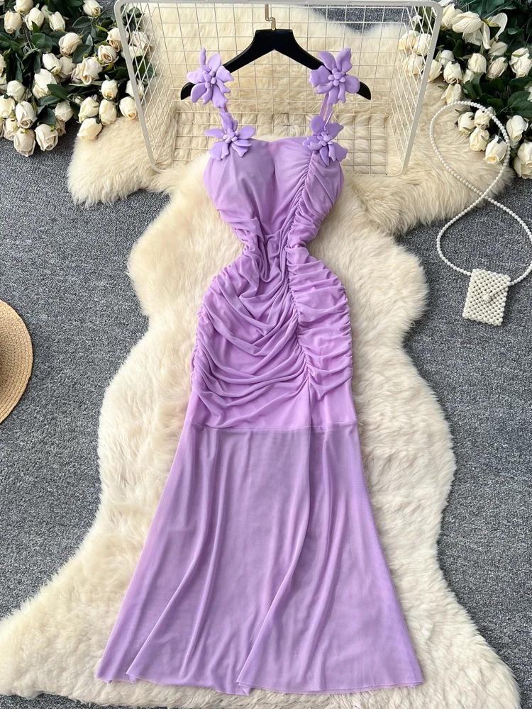 Summer Pure Desire Style Sleeveless Mesh Gown Women's High Waist Gathered Sash Slimming Long Dress Korean Version A-Line Skirt
Summer Pure Desire Style Sleeveless Mesh Gown Women's High Waist Gathered Sash Slimming Long Dress Korean Version A-Line Skirt