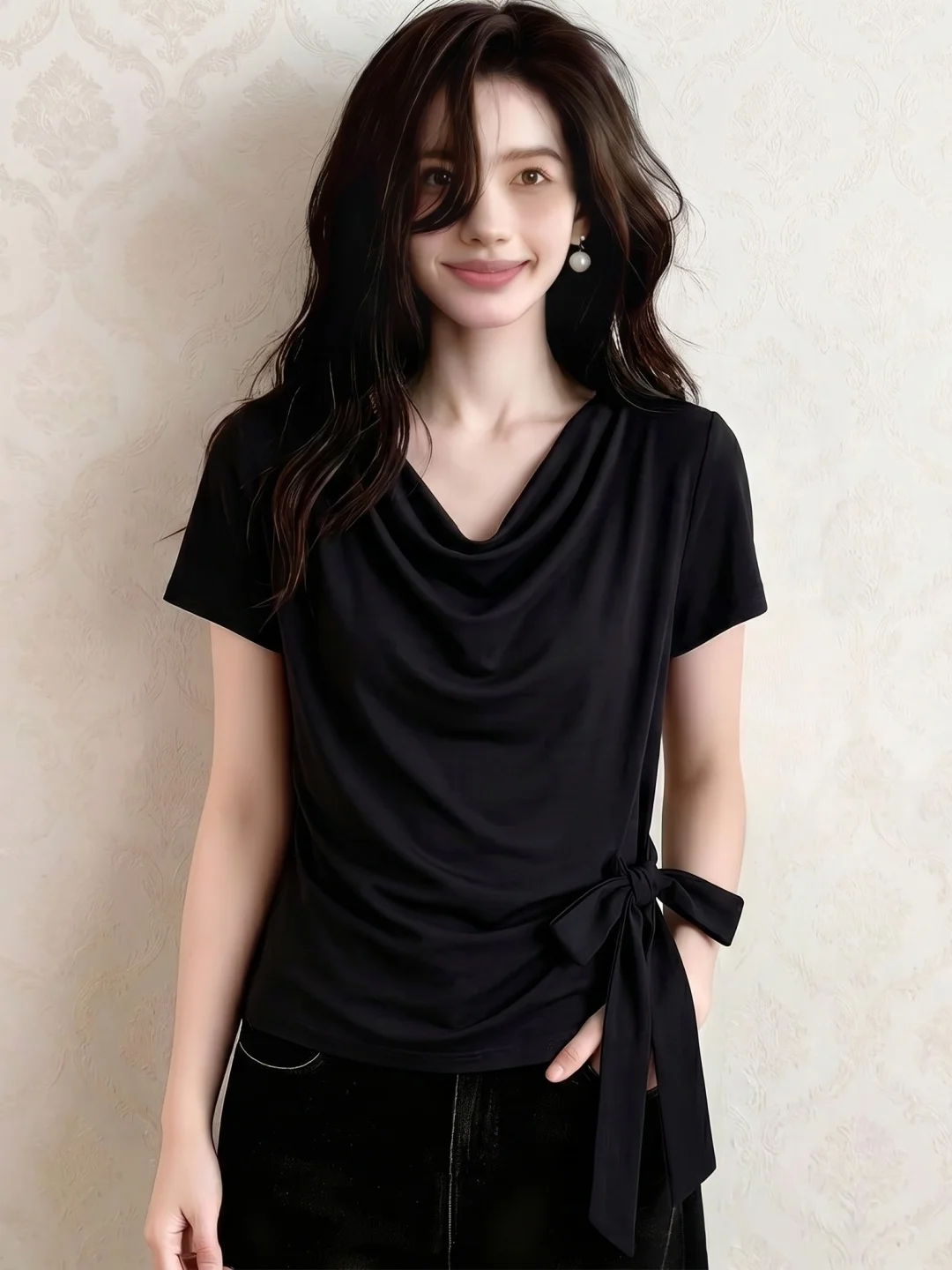 Elegant Light Maturity Style Short Sleeve Shirt Belted Waist Commute Pure Color T-Shirt Women's Korean Version Straight Cut
Elegant Light Maturity Style Short Sleeve Shirt Belted Waist Commute Pure Color T-Shirt Women's Korean Version Straight Cut