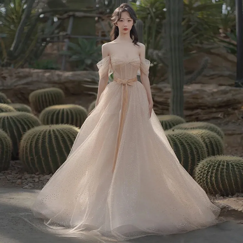 Customized Champagne Women Evening Dresses Shiny Tulle Prom Birthday Party Gowns Formal Vestido De Noche robe soirée femme
Customized Champagne Women Evening Dresses Shiny Tulle Prom Birthday Party Gowns Formal Vestido De Noche robe soirée femme