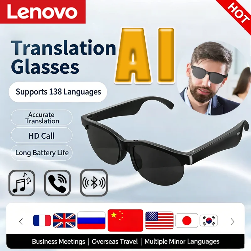 Lenovo 2026 Hot Smart AI Translation Glasses Bluetooth Conversation Recording Listening To Music Smart Sunglasses for Men Women
Lenovo 2026 Hot Smart AI Translation Glasses Bluetooth Conversation Recording Listening To Music Smart Sunglasses for Men Women
