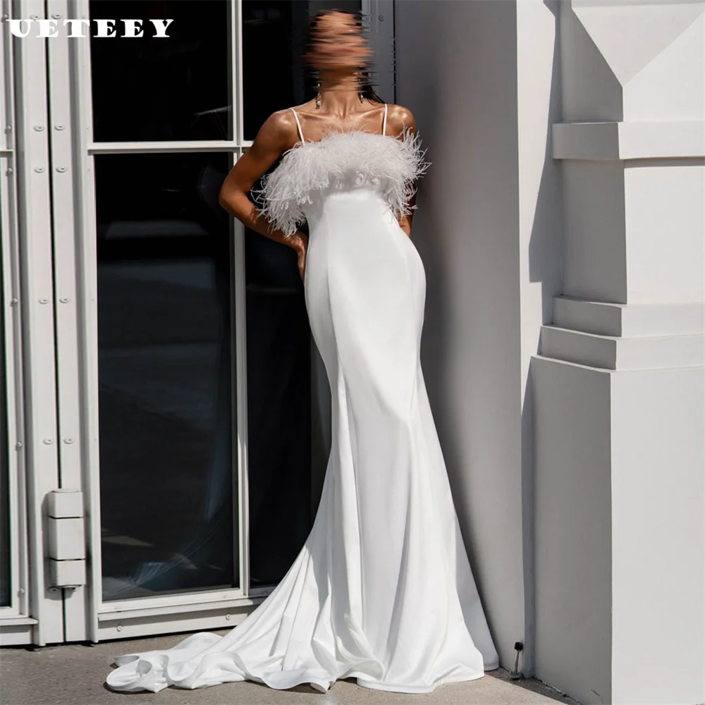 UETEEY Customized Simple Feathers Square Neck Crepe Mermaid Wedding Dress Women Zipper Back Floor Court Train Bridal Gown
UETEEY Customized Simple Feathers Square Neck Crepe Mermaid Wedding Dress Women Zipper Back Floor Court Train Bridal Gown