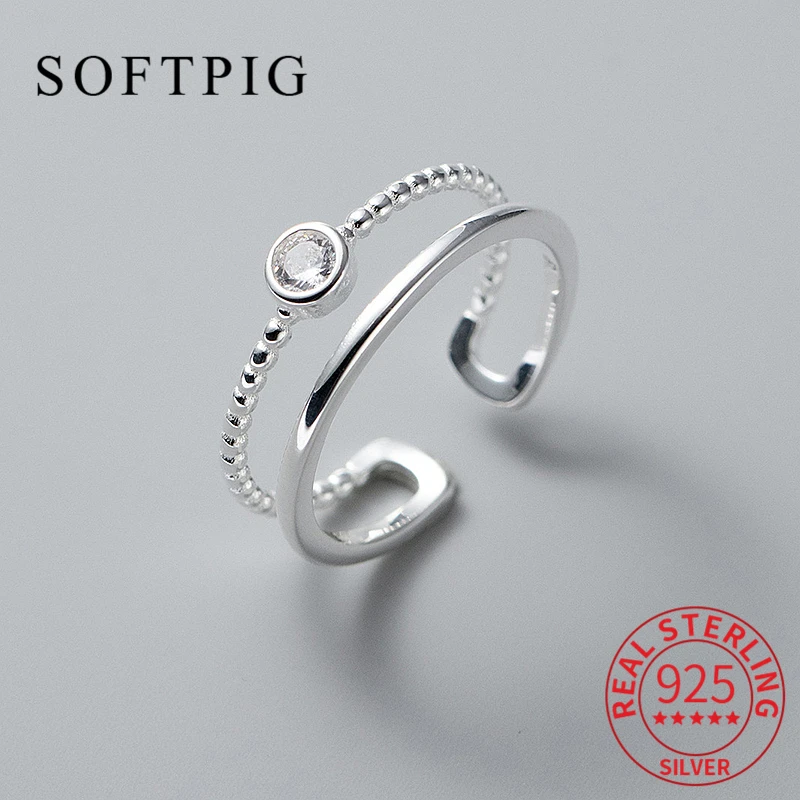 SOFTPIG Real 925 Sterling Silver Zircon Round Double Layer Adjustable Ring for Women Classic Fine Jewelry Minimalist Accessories
SOFTPIG Real 925 Sterling Silver Zircon Round Double Layer Adjustable Ring for Women Classic Fine Jewelry Minimalist Accessories