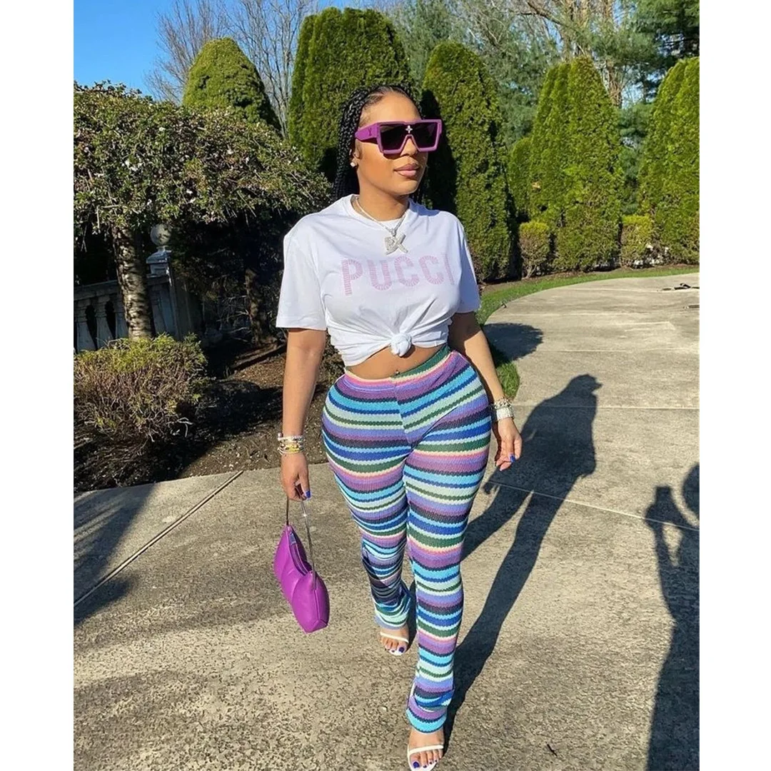 Women High Waist Knitted Long Pants Multicolor Striped Hipster Skinny Pleated Stacked Trousers Vintage Bottom Crochet
Women High Waist Knitted Long Pants Multicolor Striped Hipster Skinny Pleated Stacked Trousers Vintage Bottom Crochet