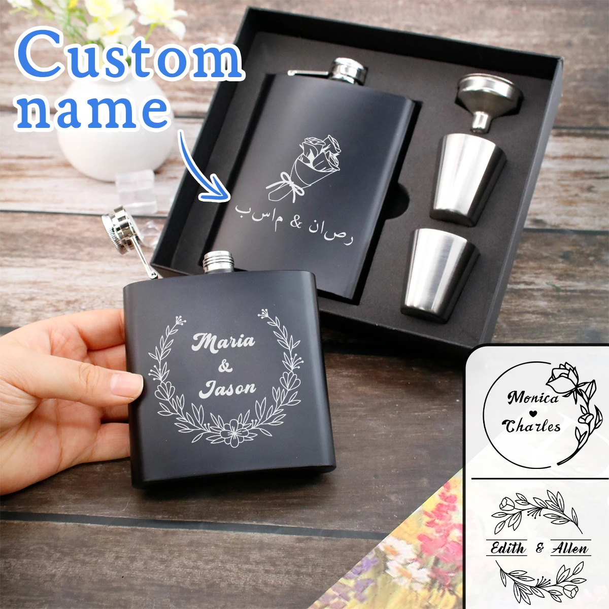 Portable flask set with customizable names, personalized flask for men, customizable stainless steel flask.
Portable flask set with customizable names, personalized flask for men, customizable stainless steel flask.