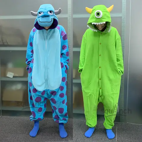 Zipper Sully Onesies Button Mike Pajama Couple Anime Monster Kigurumis Women Men Pajama Halloween Outfit Winter Homewear Unisex