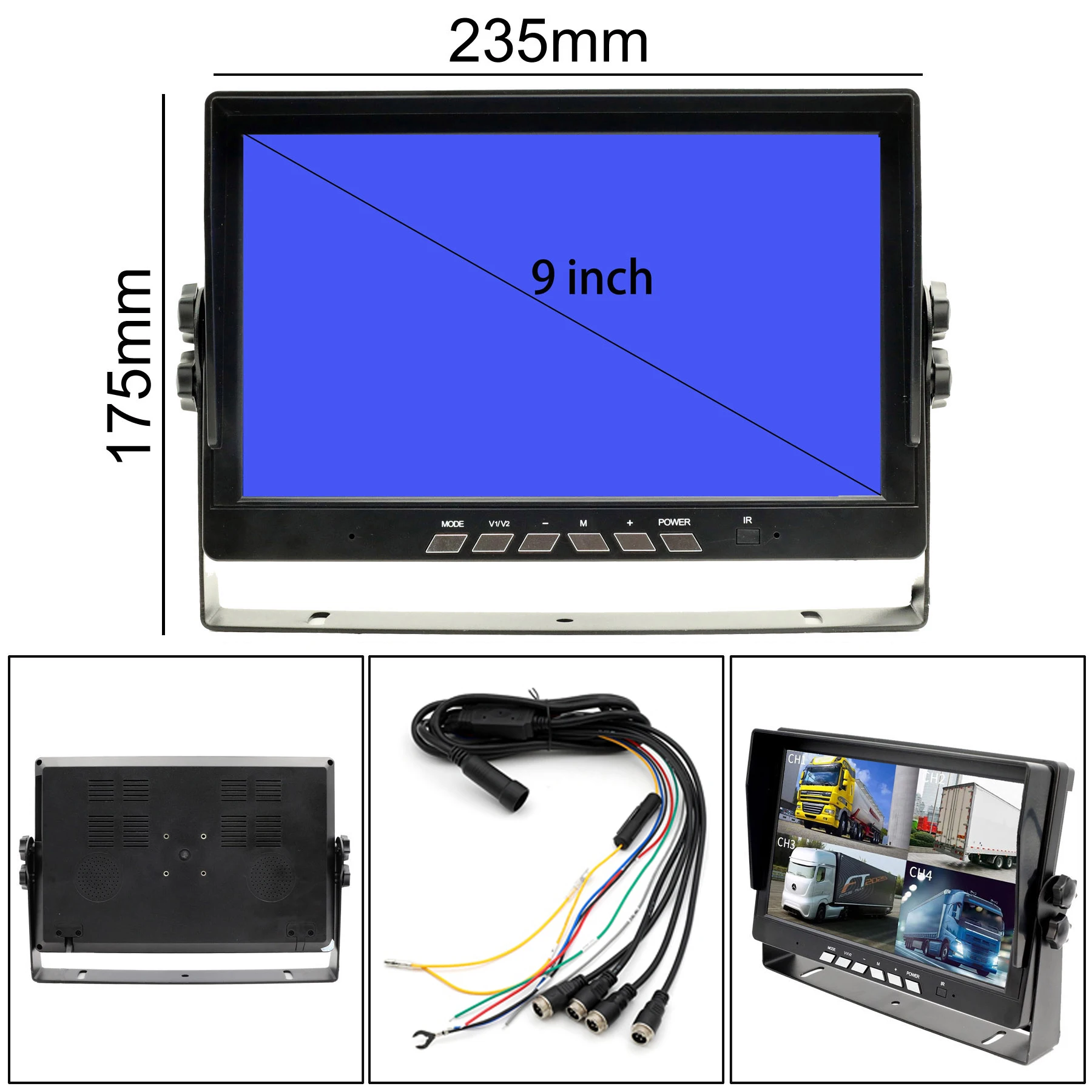 Uvusee 9"TFT LCD Monitor 800X480 HD 4CH Quad Split Screen 4pin Avaition Video input For Car truck Vehicle backup Rearview Camera
Uvusee 9"TFT LCD Monitor 800X480 HD 4CH Quad Split Screen 4pin Avaition Video input For Car truck Vehicle backup Rearview Camera