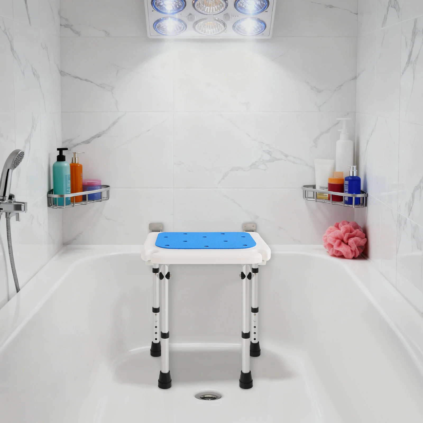 18.5-22.4in Height-Adjustable Shower Seat Blue Silver Black Shower Folding Seat Foldable Shower Seat with Showerhead Grooves
18.5-22.4in Height-Adjustable Shower Seat Blue Silver Black Shower Folding Seat Foldable Shower Seat with Showerhead Grooves