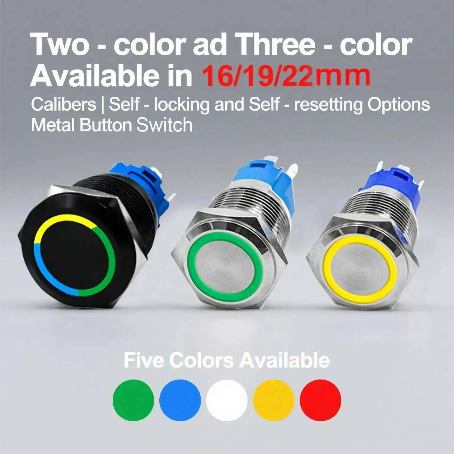 Two/Three Color LED Light Metal Push Button Switch 12/16/19/22/25mm Reset Momentary / Self-locking Doorbell Computer Accessory
Two/Three Color LED Light Metal Push Button Switch 12/16/19/22/25mm Reset Momentary / Self-locking Doorbell Computer Accessory