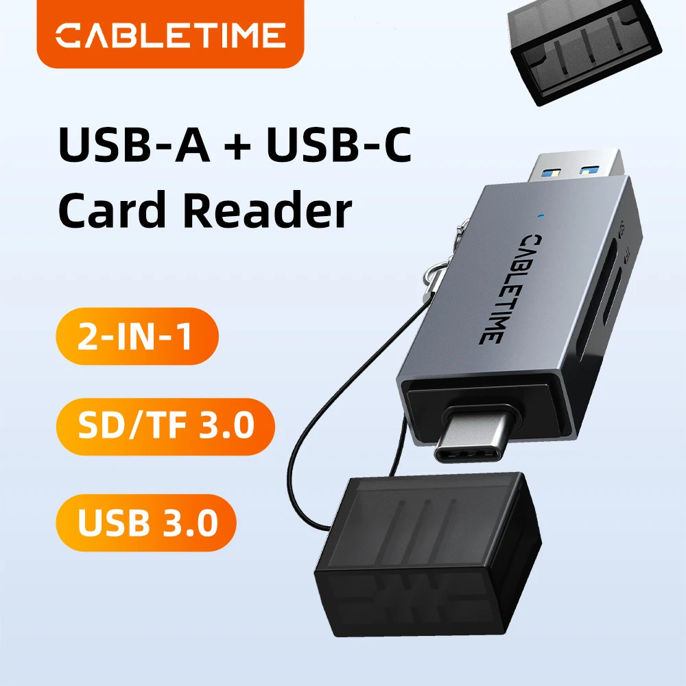 CABLETIME 2-in-1 High-Speed USB 3.0 Card Reader USB-C & Micro SD Compatible Android iPad MacBook pro - 104MB/s Data Transfer
CABLETIME 2-in-1 High-Speed USB 3.0 Card Reader USB-C & Micro SD Compatible Android iPad MacBook pro - 104MB/s Data Transfer