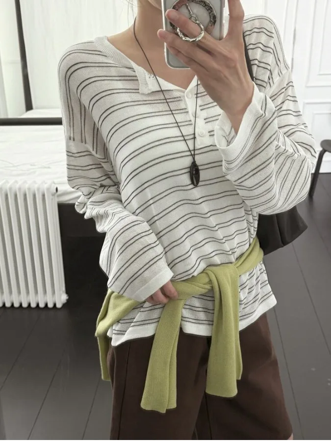 Fashionable Summer New Arrival Women's Knitted Sun Protection Long Sleeve Casual Striped Top Lazy Style Premium Quality
Fashionable Summer New Arrival Women's Knitted Sun Protection Long Sleeve Casual Striped Top Lazy Style Premium Quality