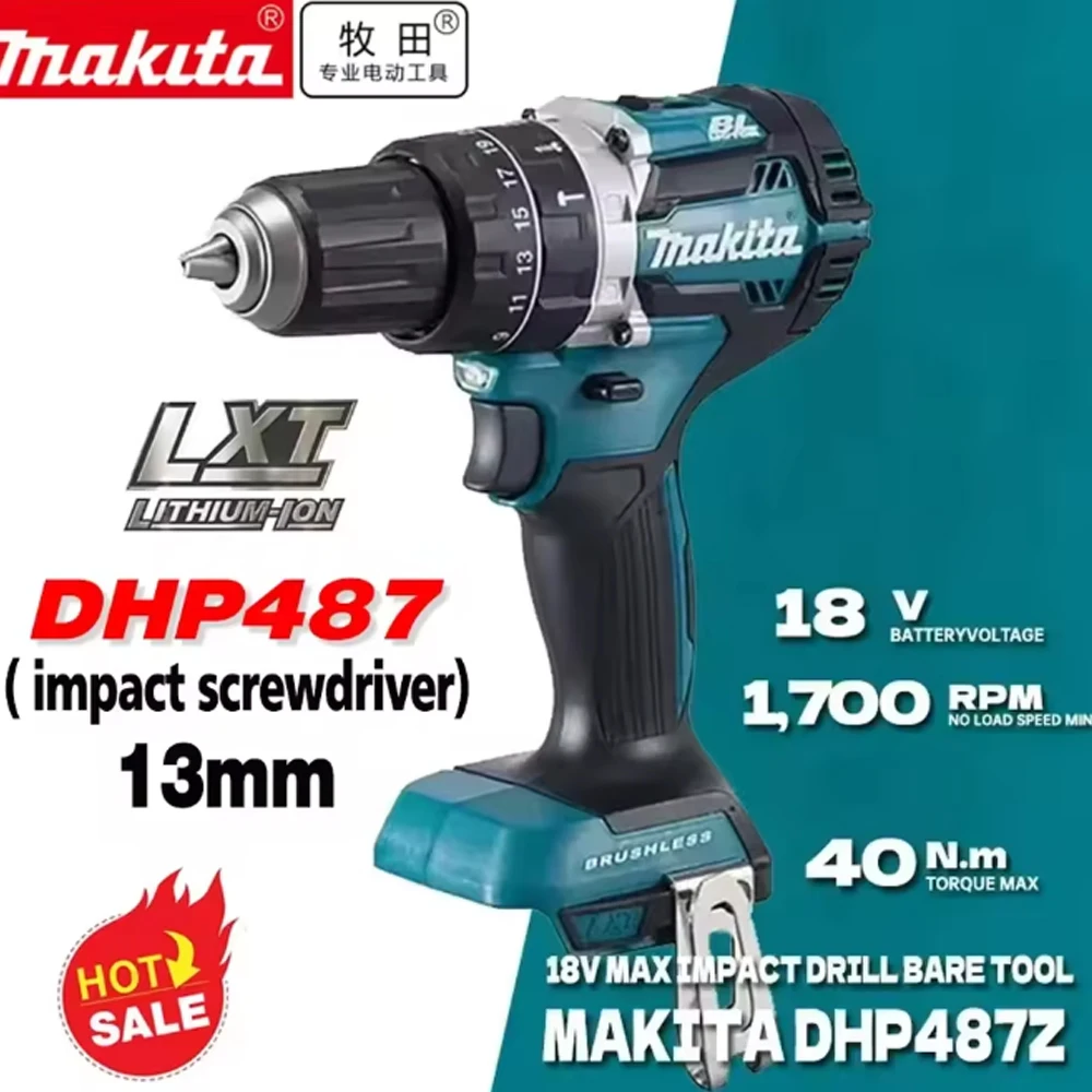 Makita DDF487 13mm brushless 18V lithium rechargeable impact drill, household hand drill, high torque electric screwdriver
Makita DDF487 13mm brushless 18V lithium rechargeable impact drill, household hand drill, high torque electric screwdriver
