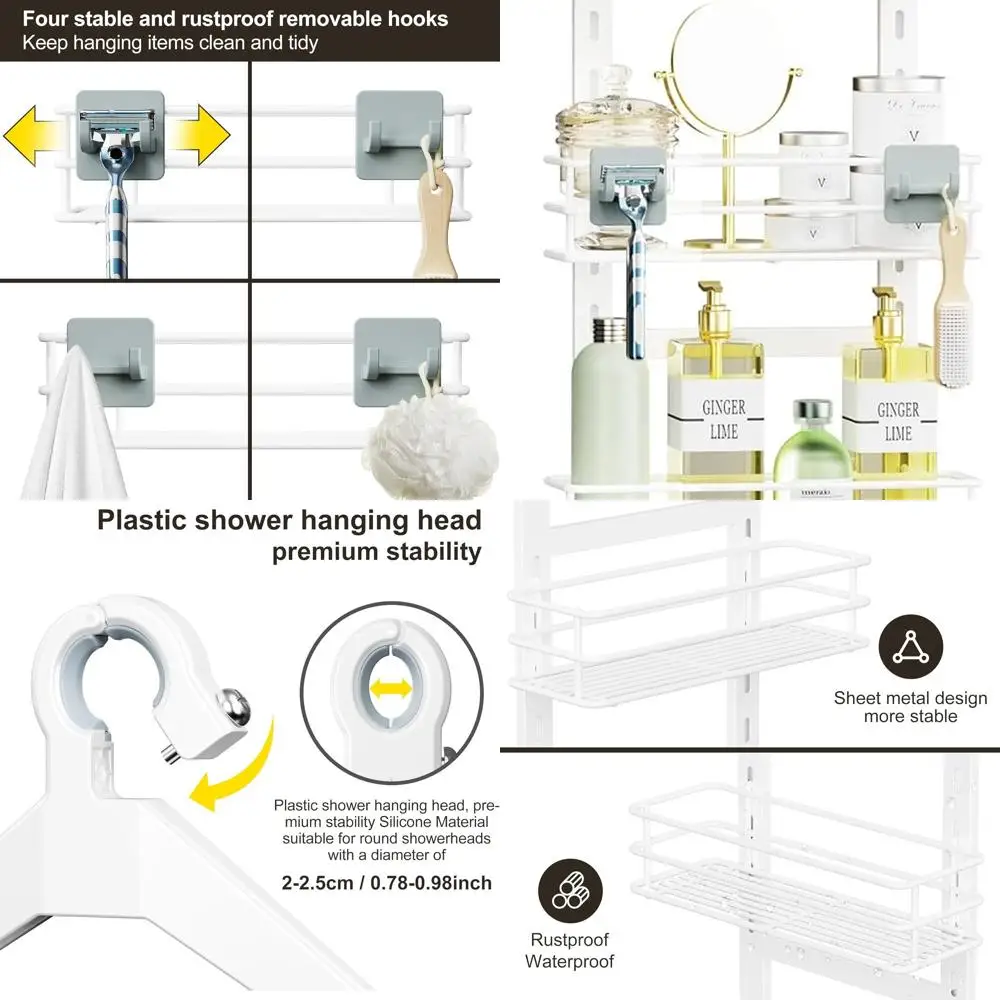 4-Tier Shower Caddy Above Showerhead, Rust-Resistant Hanging Organizer with 4 Hooks for Razors, No Drilling Required, White
4-Tier Shower Caddy Above Showerhead, Rust-Resistant Hanging Organizer with 4 Hooks for Razors, No Drilling Required, White