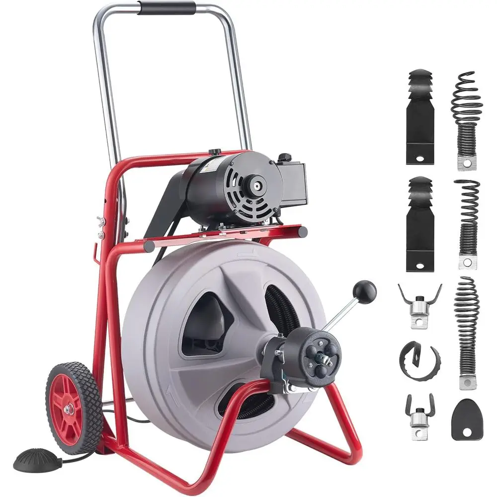 Drain Cleaner hine 100 T x 1/2 Inch, Auto eed Sewer Snake Drain Auger on Wheels, Portable Drain Cleaning hine with 8 Cutters & A
Drain Cleaner hine 100 T x 1/2 Inch, Auto eed Sewer Snake Drain Auger on Wheels, Portable Drain Cleaning hine with 8 Cutters & A
