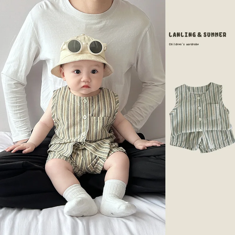 Boys' Summer Set, Baby's New Cool and Trendy Sports Vest Shorts, Baby Striped Sleeveless Cool Two-piece Set
Boys' Summer Set, Baby's New Cool and Trendy Sports Vest Shorts, Baby Striped Sleeveless Cool Two-piece Set