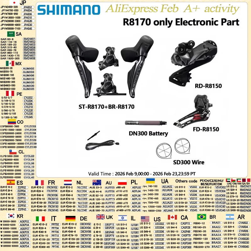 Shimano R8170 ULTEGRA Di2 Электронная часть 2x12S R8150 Передний задний переключатель Гидравлический дисковый тормоз Набор для шоссейного велосипеда Di2
Shimano R8170 ULTEGRA Di2 Электронная часть 2x12S R8150 Передний задний переключатель Гидравлический дисковый тормоз Набор для шоссейного велосипеда Di2
