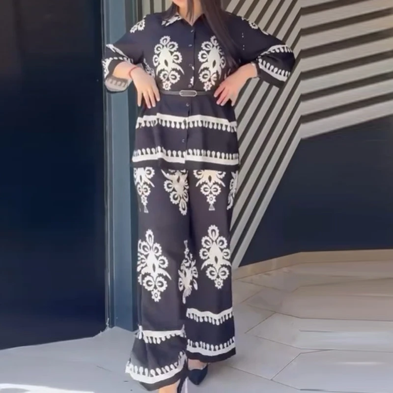 Ethnic Vintage Pattern Print Two Piece Set Women Spring Long Sleeve Lapel Shirt & Wide-leg Pants Outfit Summer Button Loose Suit
Ethnic Vintage Pattern Print Two Piece Set Women Spring Long Sleeve Lapel Shirt & Wide-leg Pants Outfit Summer Button Loose Suit