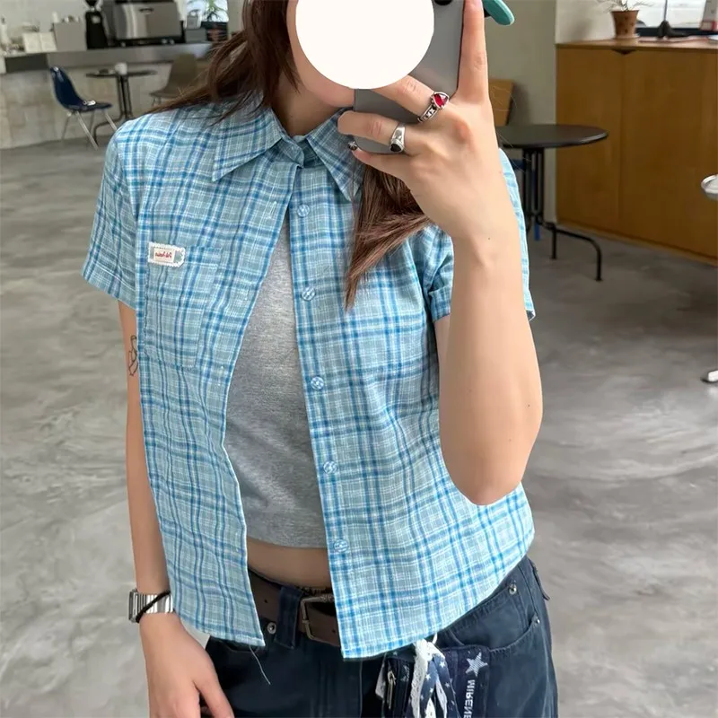MEXZT Vintage Plaid Shirts Women Japanese Harajuku Short Sleeve Blouses Summer Streetwear Pocket Single Breasted Casual Tops New
MEXZT Vintage Plaid Shirts Women Japanese Harajuku Short Sleeve Blouses Summer Streetwear Pocket Single Breasted Casual Tops New