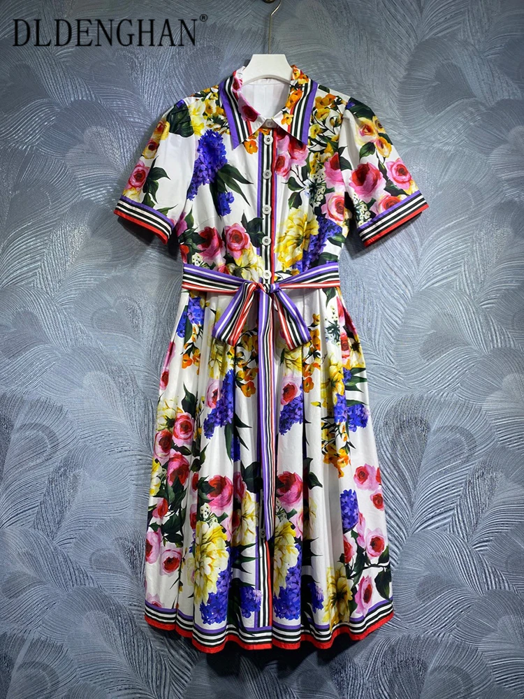 DLDENGHAN Summer Cotton Dress Women Turn-down Collar Short Sleeve Single Breasted Floral Print Lace-Up Dresses 2024 Designer New
DLDENGHAN Summer Cotton Dress Women Turn-down Collar Short Sleeve Single Breasted Floral Print Lace-Up Dresses 2024 Designer New