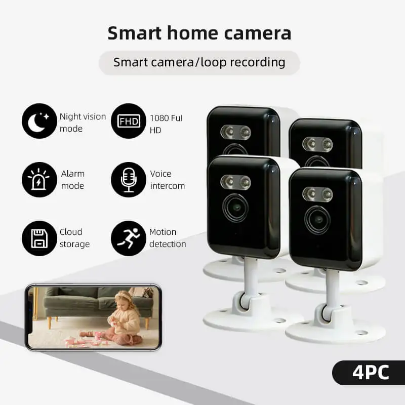 Комплект из 4 HD-камер для дома с Wi-Fi, IP-система видеонаблюдения с ночным видением, управление через приложение для iOS и Android
Комплект из 4 HD-камер для дома с Wi-Fi, IP-система видеонаблюдения с ночным видением, управление через приложение для iOS и Android