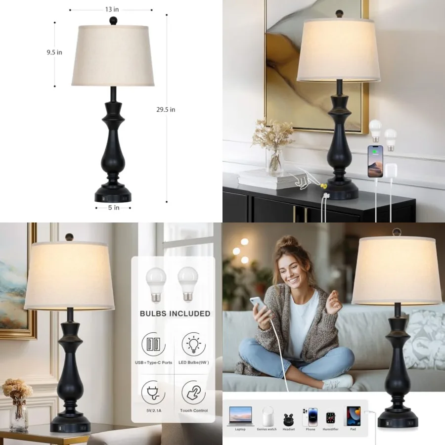 Modern Table Lamp for Living Room, 30" Tall Bedside Lamp with USB Charging Port, 3-Way Dimmable Touch Nightstand Lamp for Bedro
Modern Table Lamp for Living Room, 30" Tall Bedside Lamp with USB Charging Port, 3-Way Dimmable Touch Nightstand Lamp for Bedro
