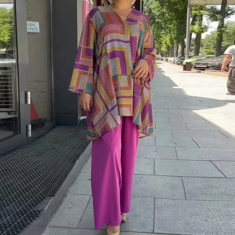 Elegant Round Neck Two-piece Suit Women Casual Pattern Print Loose Outfits Summer Long Sleeve Blouse Top&Wide Leg Pants Sets
Elegant Round Neck Two-piece Suit Women Casual Pattern Print Loose Outfits Summer Long Sleeve Blouse Top&Wide Leg Pants Sets