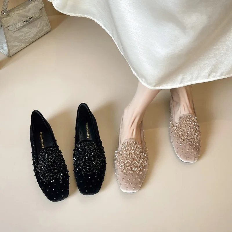New Women's Shoes Exquisite Rhinestone Square Head Loafers for Woman Elegant French Casual Shoes Designer Shoes Zapatos De Mujer
New Women's Shoes Exquisite Rhinestone Square Head Loafers for Woman Elegant French Casual Shoes Designer Shoes Zapatos De Mujer