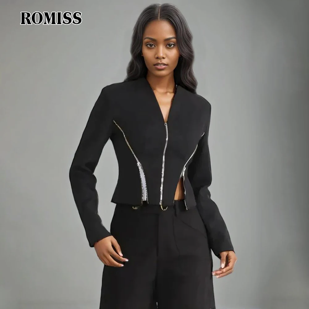 ROMISS Patchwork Zipper Solid Slimming Coat For Women V Neck Long Sleeve Slimming Minimalist Chic Coats Female Fashion ClothesR
ROMISS Patchwork Zipper Solid Slimming Coat For Women V Neck Long Sleeve Slimming Minimalist Chic Coats Female Fashion ClothesR