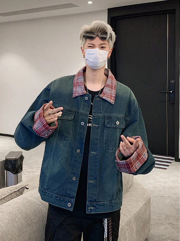 Plaid Patchwork Men's Denim Jaet Spring Autumn American Design Turn-down Collar Cool Retro Trendy Top Loose Fit Youth Faion
Plaid Patchwork Men's Denim Jaet Spring Autumn American Design Turn-down Collar Cool Retro Trendy Top Loose Fit Youth Faion