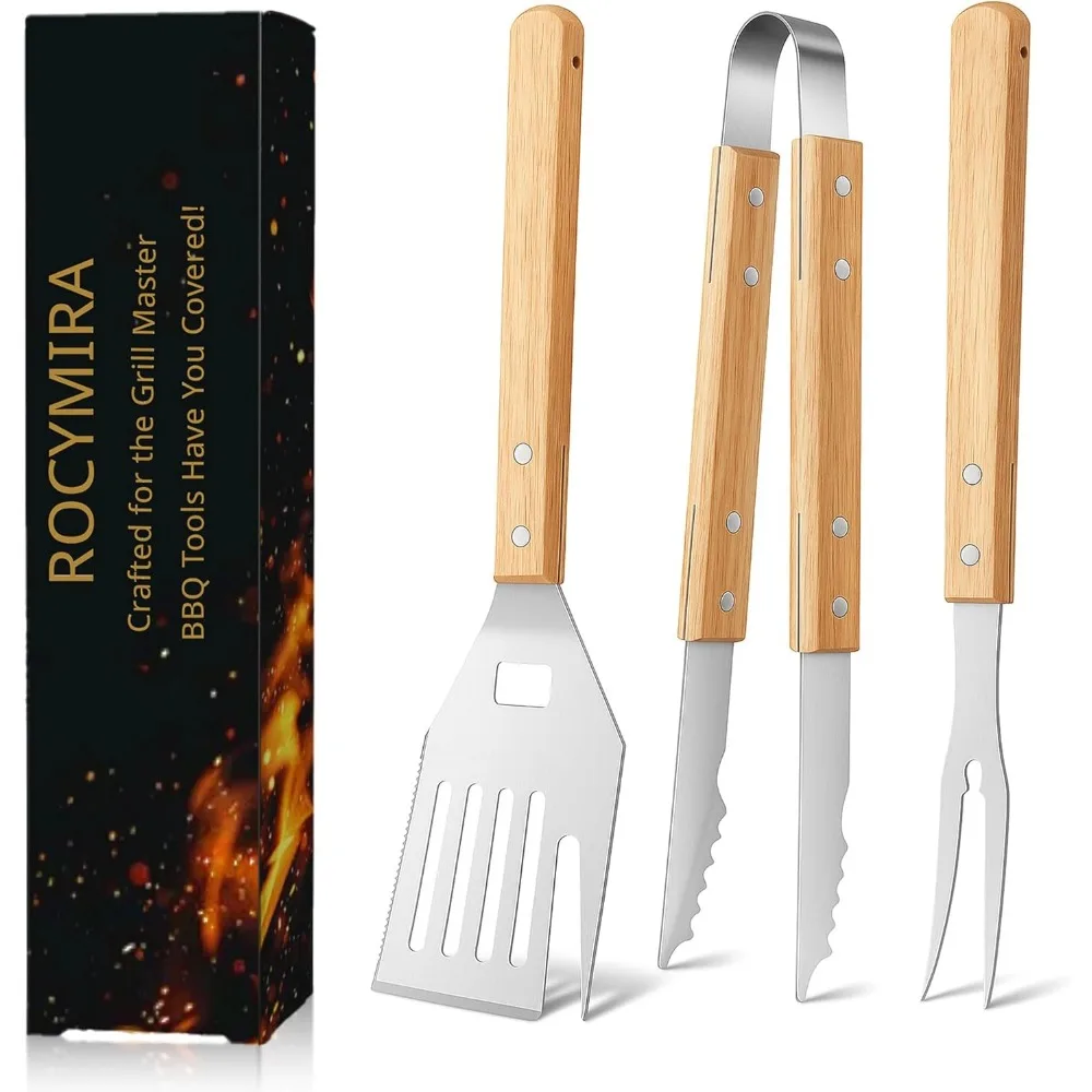 Heavy-Duty Grill Accessories BBQ Tool Sets Multi Functional Spatula with Knife Edge, Fork,Tongs, Bottle Opener Ash Wood Handle &
Heavy-Duty Grill Accessories BBQ Tool Sets Multi Functional Spatula with Knife Edge, Fork,Tongs, Bottle Opener Ash Wood Handle &