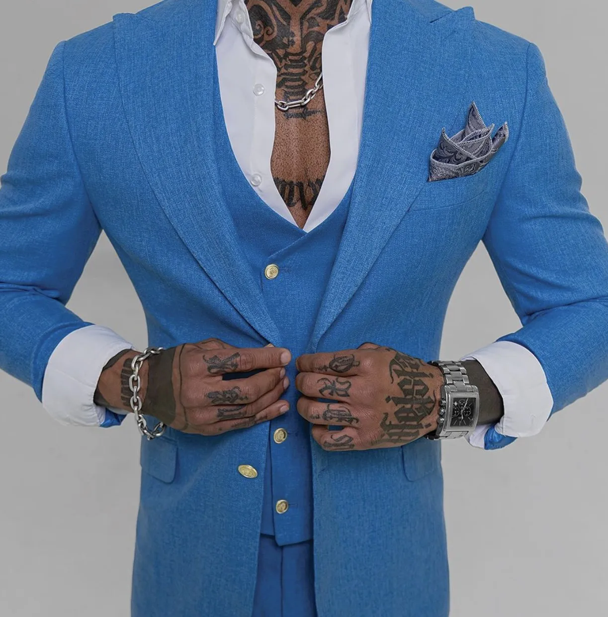 Blue Linen Beach Summer Wedding Tuxedos Peaked Lapel Groom Wear Formal Best Man Blazer Suits (Jacket+Vest+Pants) Holiday
Blue Linen Beach Summer Wedding Tuxedos Peaked Lapel Groom Wear Formal Best Man Blazer Suits (Jacket+Vest+Pants) Holiday