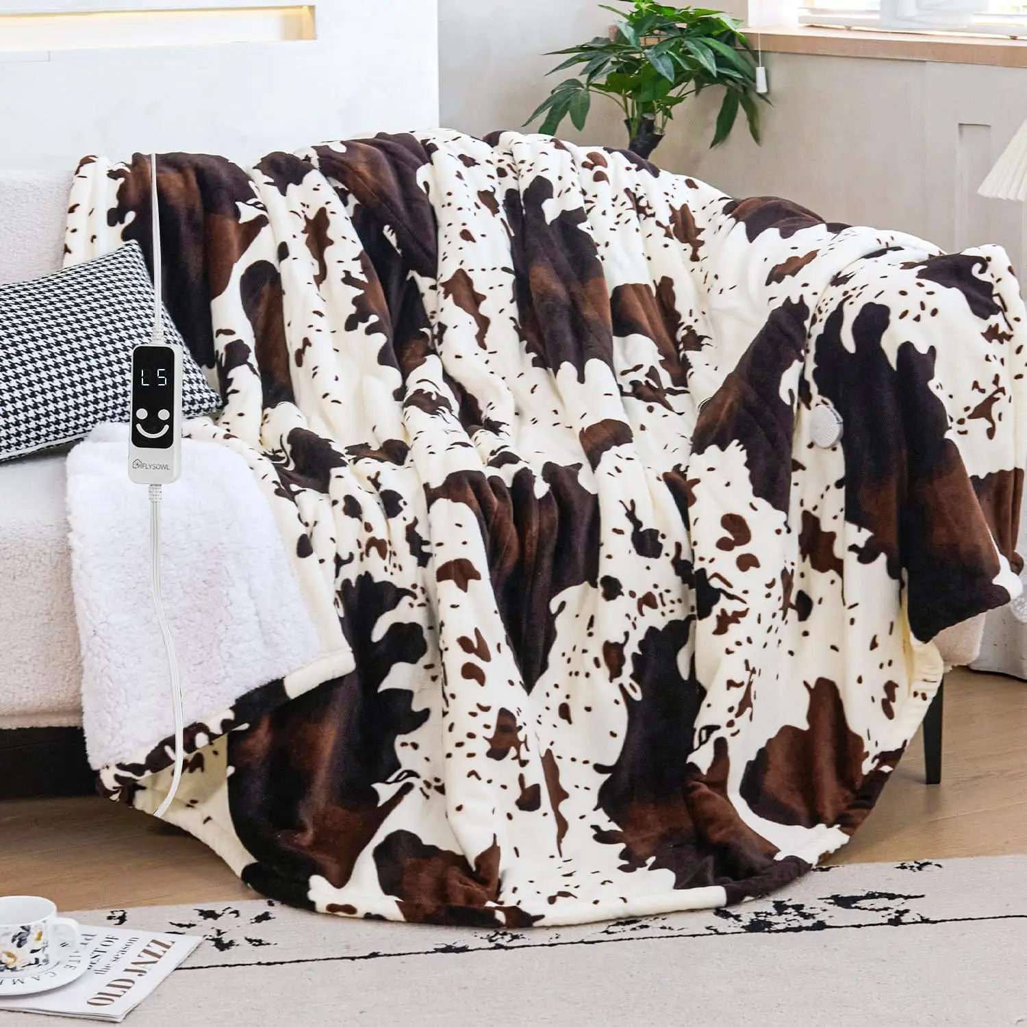 Cow Print Heated Throw Blanket 50x60in, 5 Heat Levels, 12H Auto-Off, Soft Fleece Sherpa, Machine Washable, ETL & FCC Certified
Cow Print Heated Throw Blanket 50x60in, 5 Heat Levels, 12H Auto-Off, Soft Fleece Sherpa, Machine Washable, ETL & FCC Certified