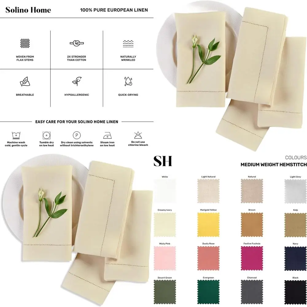 Set of 4 - 100% Linen Creamy Ivory Napkins, 20x20 Inches, Suitable for Spring or Easter, Medium Weight with Hemstitch, Handcraft
Set of 4 - 100% Linen Creamy Ivory Napkins, 20x20 Inches, Suitable for Spring or Easter, Medium Weight with Hemstitch, Handcraft