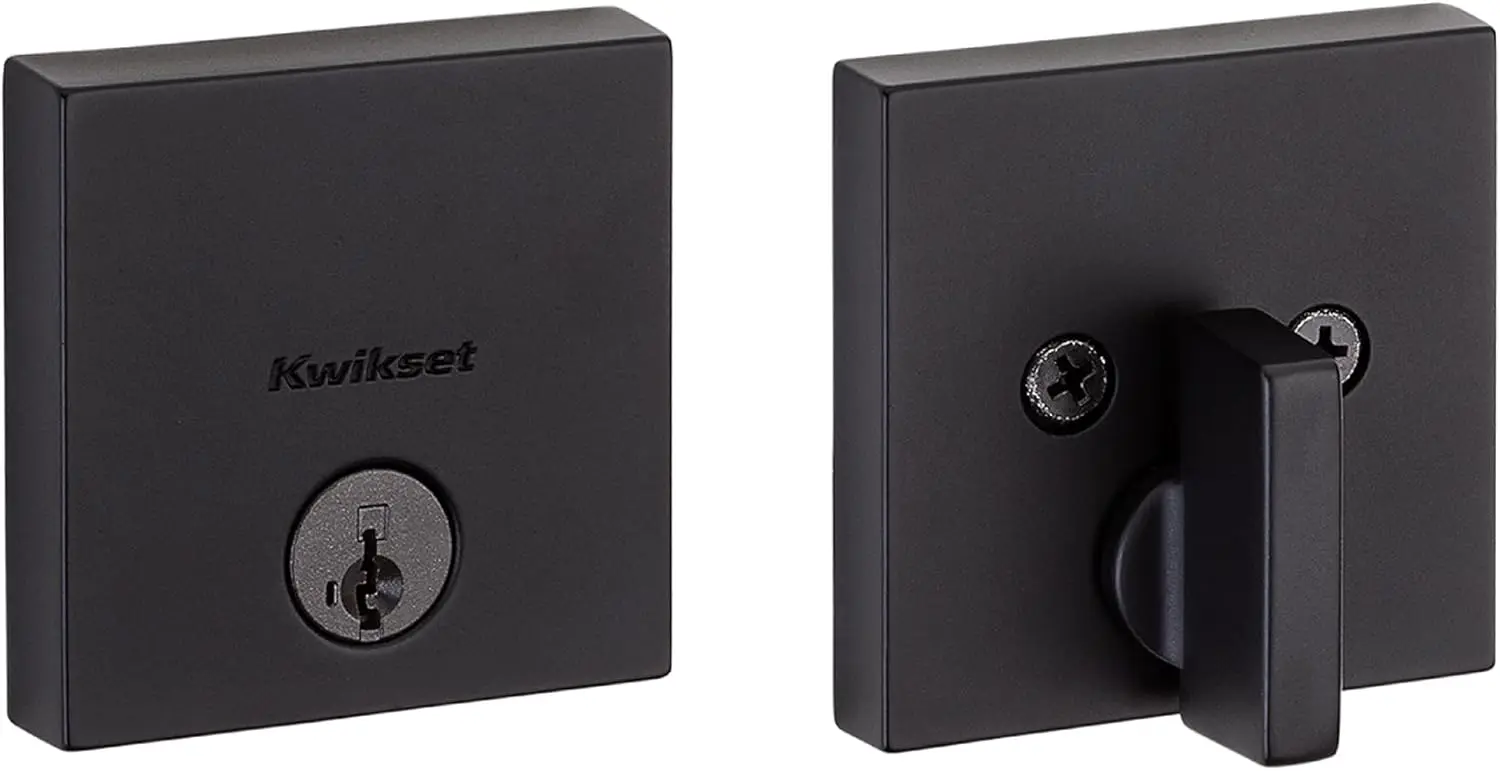 Matte Black Square Keyed Deadbolt Lock with SmartKey Rekey Security, Microban Protection for Front Entry Doors