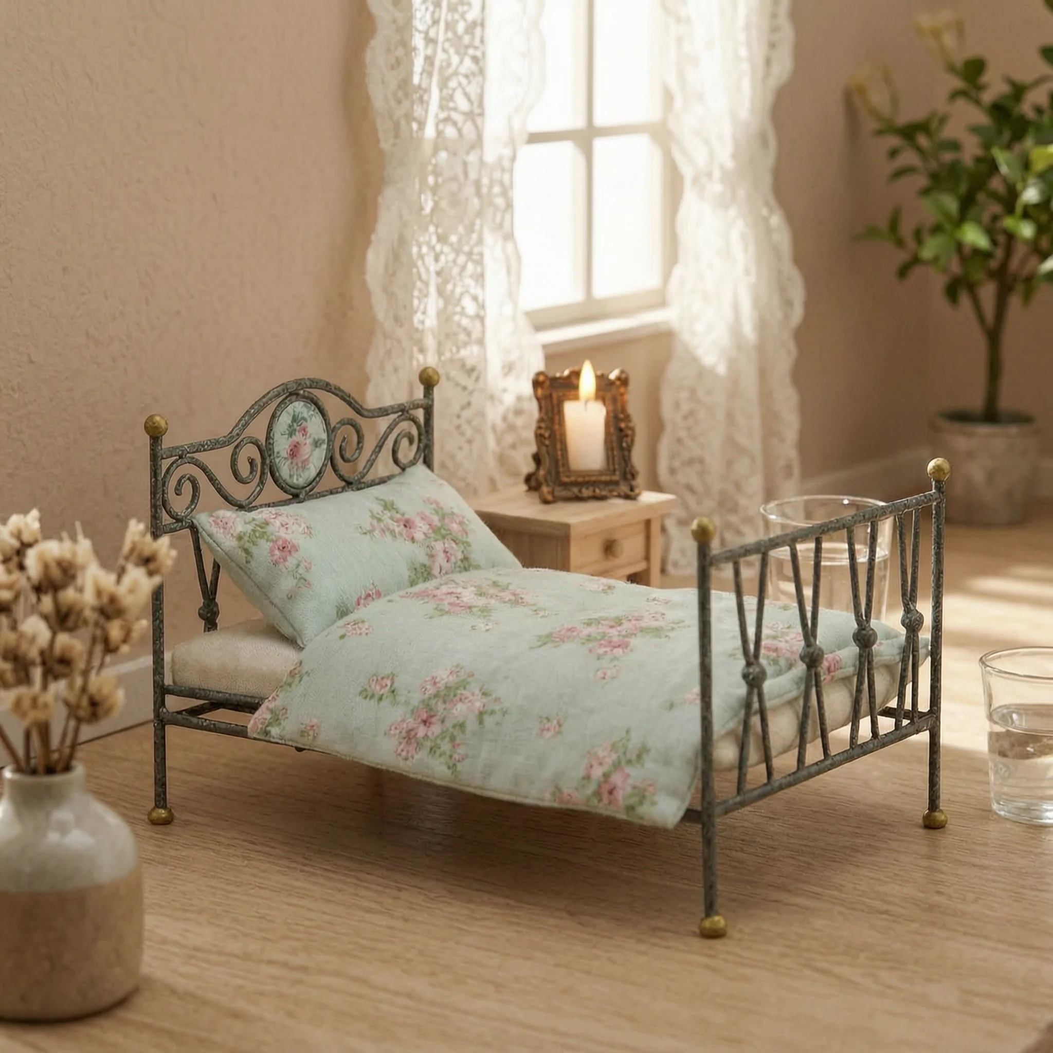 Bed with Bedding Vintage Miniature Metal Bed Furniture Realistic Sturdy for Collectors, Display Scenes
Bed with Bedding Vintage Miniature Metal Bed Furniture Realistic Sturdy for Collectors, Display Scenes