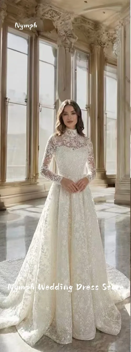 Customized Modest High Collar Long Sleeve Wedding Dress lace Bride Dress Graceful Appliques Bridal Gown Robe De Mariée
Customized Modest High Collar Long Sleeve Wedding Dress lace Bride Dress Graceful Appliques Bridal Gown Robe De Mariée