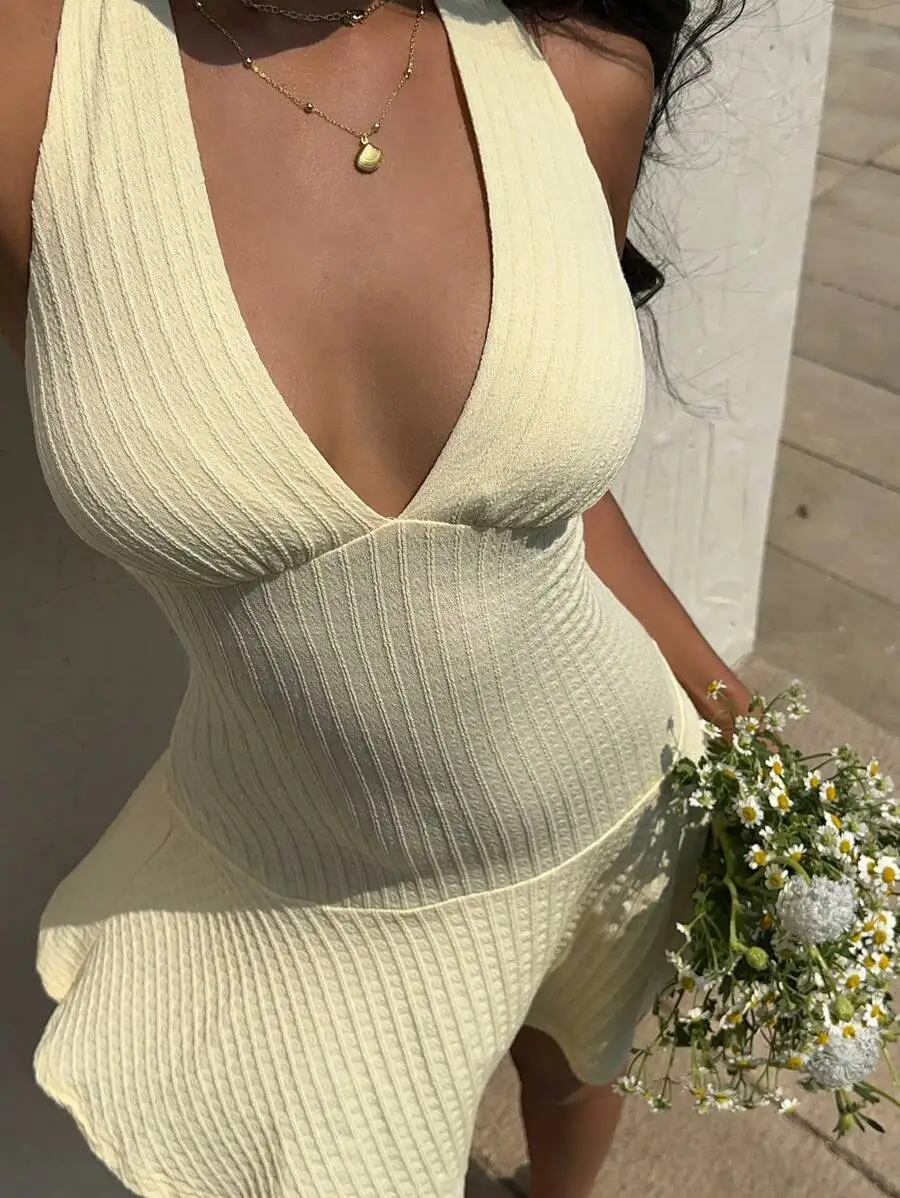 Deep V-Neck Halter Backless Short Dress Low Neckline Slim Fit Mini Dress
Deep V-Neck Halter Backless Short Dress Low Neckline Slim Fit Mini Dress