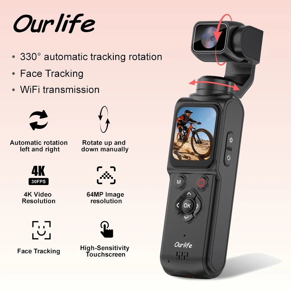 Ourlife 4K Action Camera 330° Face Tracking Gimbal Stabilizer 64MP WiFi Sports Cam
Ourlife 4K Action Camera 330° Face Tracking Gimbal Stabilizer 64MP WiFi Sports Cam