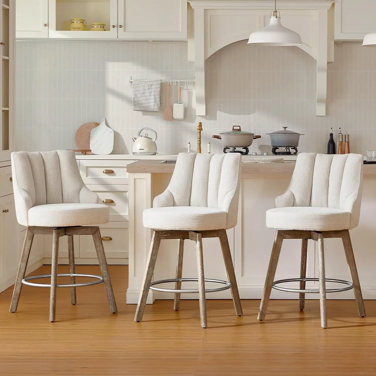 Swivel Counter Height Bar Stools,Barstools with Backs,Beige-Colored Bar Stools Set of 3,26'' Solid Wood Legs,Linen, Customized
Swivel Counter Height Bar Stools,Barstools with Backs,Beige-Colored Bar Stools Set of 3,26'' Solid Wood Legs,Linen, Customized