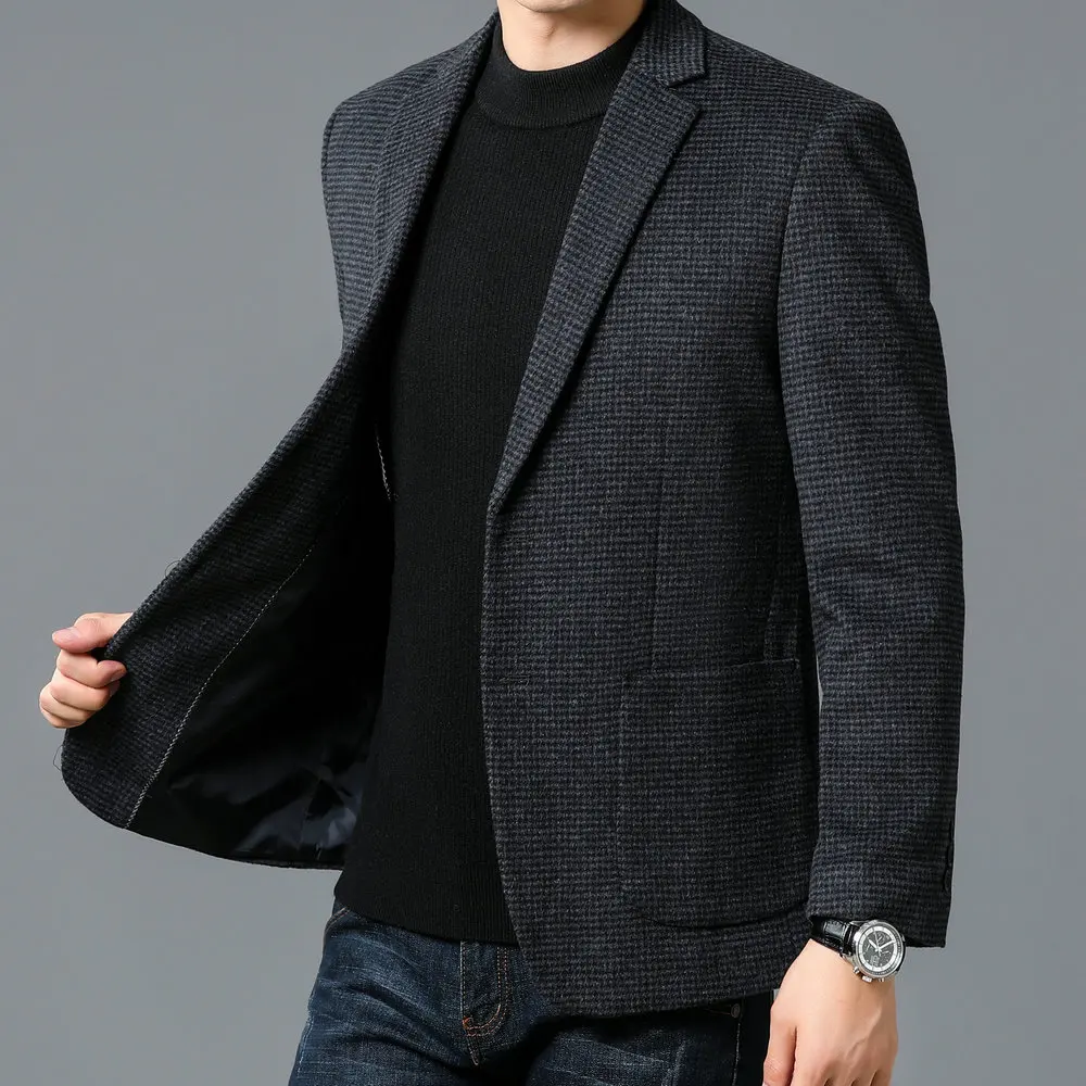 Men's Single-Breasted Wool Blend Suit Jacket Gray Sharp Houndstooth Design Blazers CEO-Worthy Office Jacket 2025 New Outfit
Men's Single-Breasted Wool Blend Suit Jacket Gray Sharp Houndstooth Design Blazers CEO-Worthy Office Jacket 2025 New Outfit