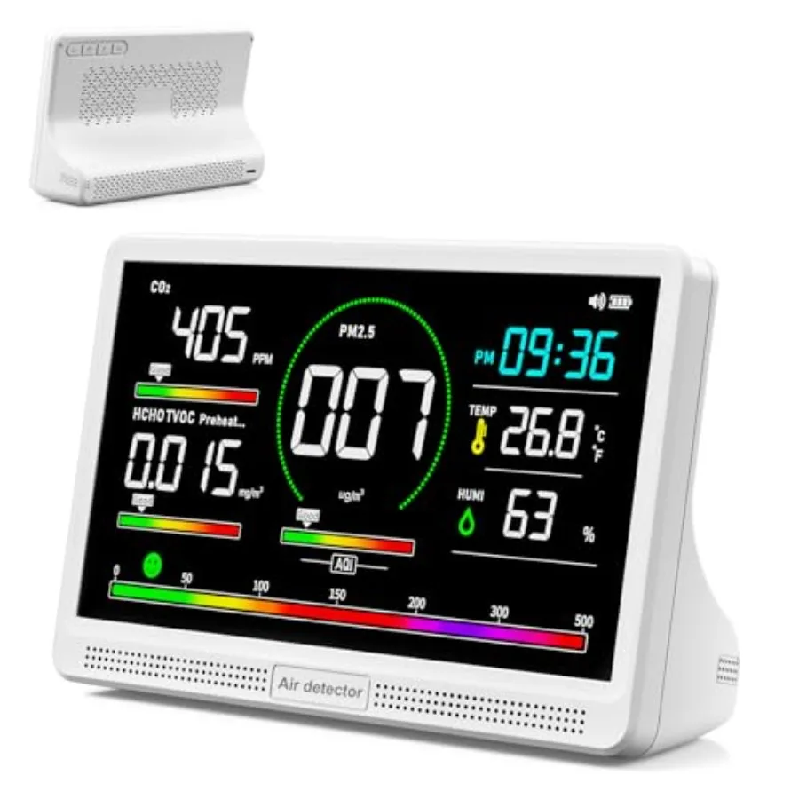 16 in 1 Air Quality Monitor Indoor 7" Display 9 AQI+7 AQI AlertsPortable Air Quality Tester CO2 TVOC PM2.5 PM1.0 PM10 HCHO Temp
16 in 1 Air Quality Monitor Indoor 7" Display 9 AQI+7 AQI AlertsPortable Air Quality Tester CO2 TVOC PM2.5 PM1.0 PM10 HCHO Temp
