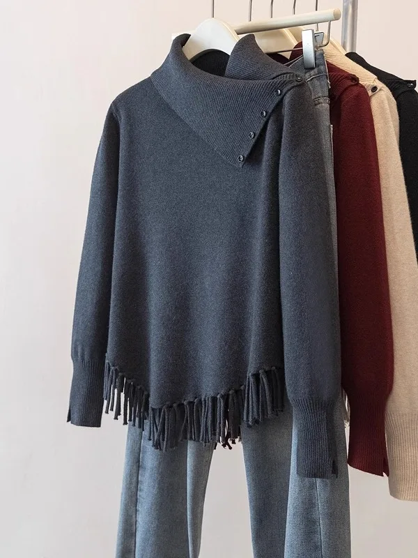 Gray Knitted Sweater with Fringe Irregular Hemline Women's Fashion Spring New Loose Fit High Collar Korean Style Long Sleeve
Gray Knitted Sweater with Fringe Irregular Hemline Women's Fashion Spring New Loose Fit High Collar Korean Style Long Sleeve